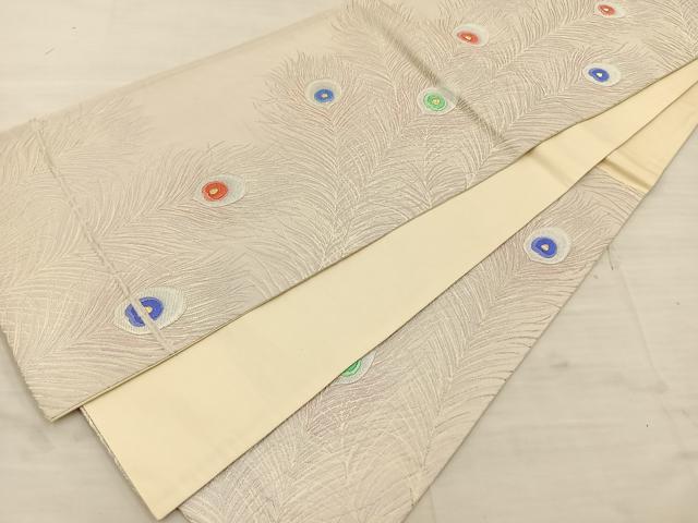 平和屋着物◎六通柄袋帯 唐織 孔雀花文 金銀糸 正絹 逸品 BAAT4768kg
