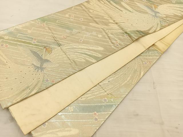 平和屋着物◎六通柄袋帯 唐織 孔雀花文 銀糸 引箔 正絹 逸品 BAAT4777kg