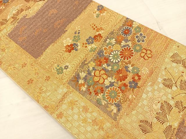 平和屋着物◎六通柄袋帯 唐織 飛鶴花文 金糸 正絹 逸品 BAAT4794kg