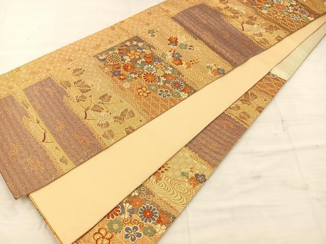 平和屋着物◎六通柄袋帯 唐織 飛鶴花文 金糸 正絹 逸品 BAAT4794kg