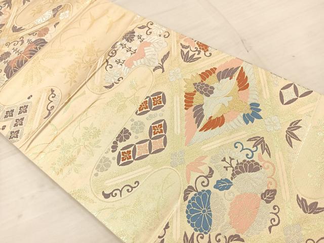 平和屋着物◎六通柄袋帯 唐織 双鶴花文 金銀糸 正絹 逸品 BAAT4795kg