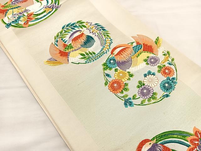 平和屋着物◎六通柄袋帯 唐織 鴛鴦花丸文 金銀糸 正絹 逸品 BAAT4829hz