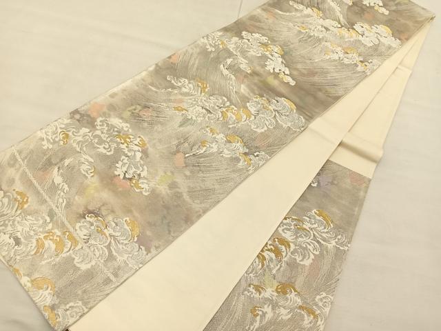 平和屋着物◎六通柄袋帯 唐織 立波文 金銀糸 引箔 正絹 逸品 BAAT4843hz
