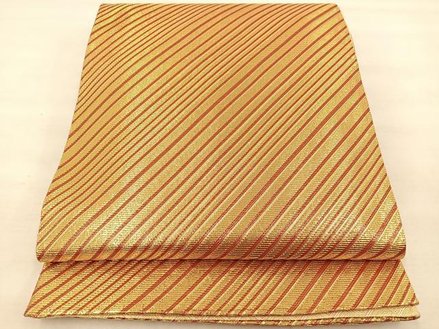 平和屋着物◎佐賀錦 全通柄袋帯 斜縞 金糸 正絹 逸品 BAAT4943hz