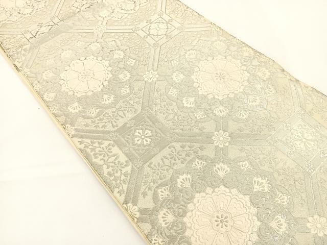 平和屋着物◎六通柄袋帯 唐織 天井花文 銀糸 正絹 逸品 BAAT5008jr