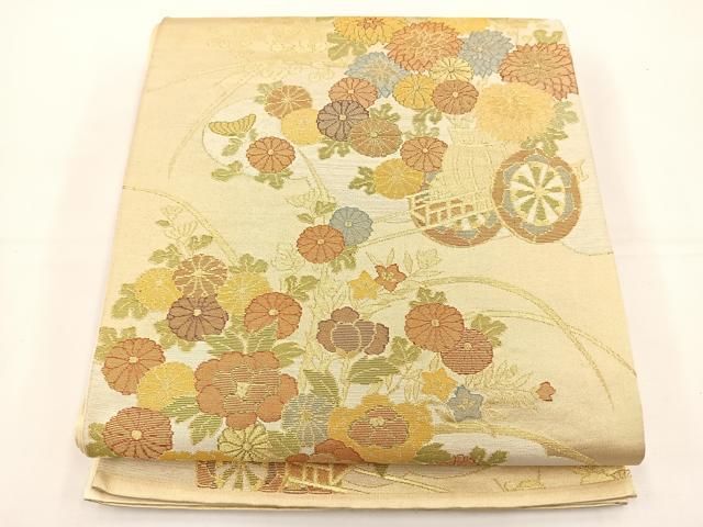 平和屋着物◎六通柄袋帯 花車文 金糸 正絹 逸品 BAAT5012jr