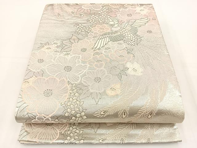 平和屋着物◎六通柄袋帯 唐織 尾長鳥花文 金糸 正絹 逸品 BAAT5082jr