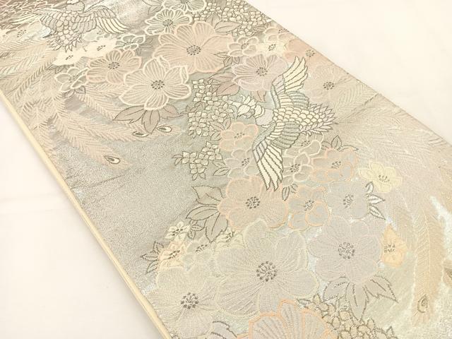 平和屋着物◎六通柄袋帯 唐織 尾長鳥花文 金糸 正絹 逸品 BAAT5082jr