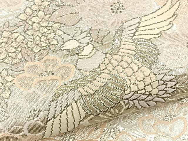平和屋着物◎六通柄袋帯 唐織 尾長鳥花文 銀糸 正絹 逸品 BAAT5104jr