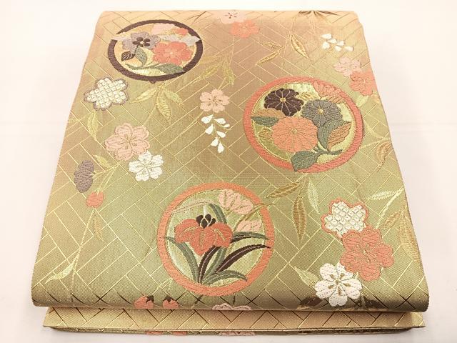 平和屋着物◎六通柄袋帯 唐織 花丸文 金糸 正絹 逸品 BAAT5109jr