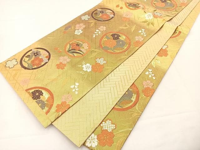 平和屋着物◎六通柄袋帯 唐織 花丸文 金糸 正絹 逸品 BAAT5109jr