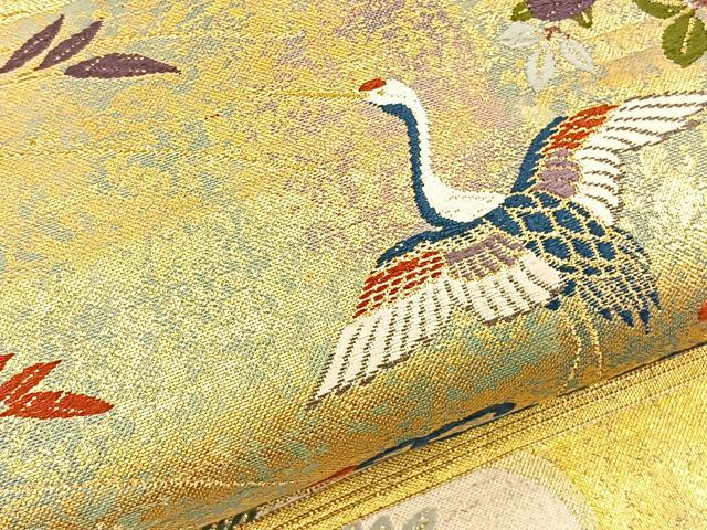 平和屋着物◎六通柄袋帯 唐織 エ霞飛鶴花文 金銀糸 正絹 逸品 BAAT5117jr