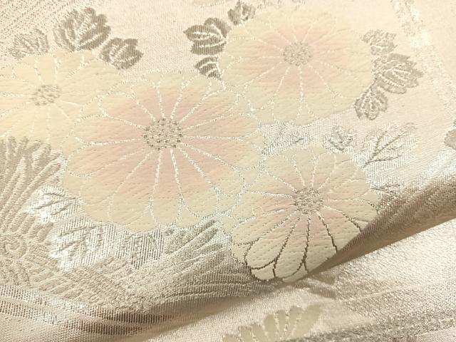 平和屋着物◎六通柄袋帯 唐織 雲取り花文 銀糸 正絹 逸品 BAAT5151jr