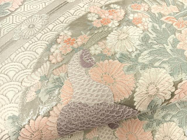 平和屋着物◎六通柄袋帯 唐織 九百錦 桃山花鳥文 プラチナ箔 正絹 逸品 BAAT5165jr