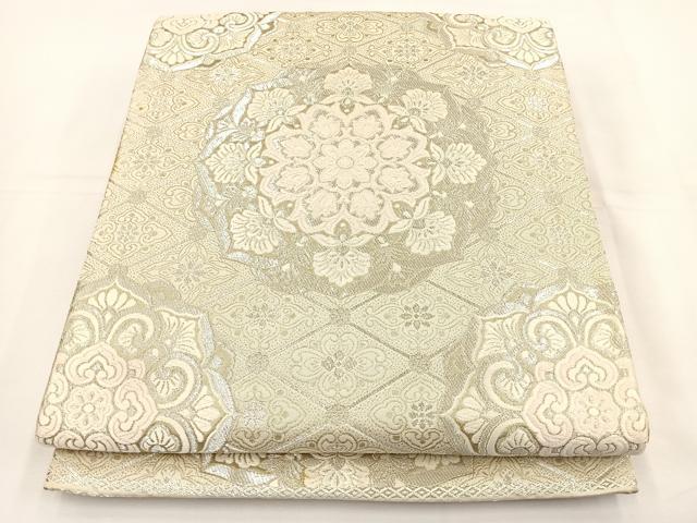 平和屋着物◎六通柄袋帯 唐織 正倉院花文 銀糸 正絹 逸品 BAAT5176jr