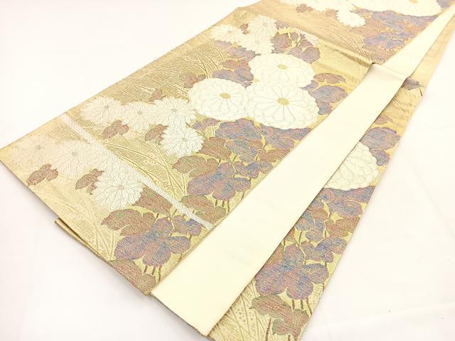 平和屋着物◎六通柄袋帯 唐織 菊 金糸 正絹 逸品 BAAT5179jr