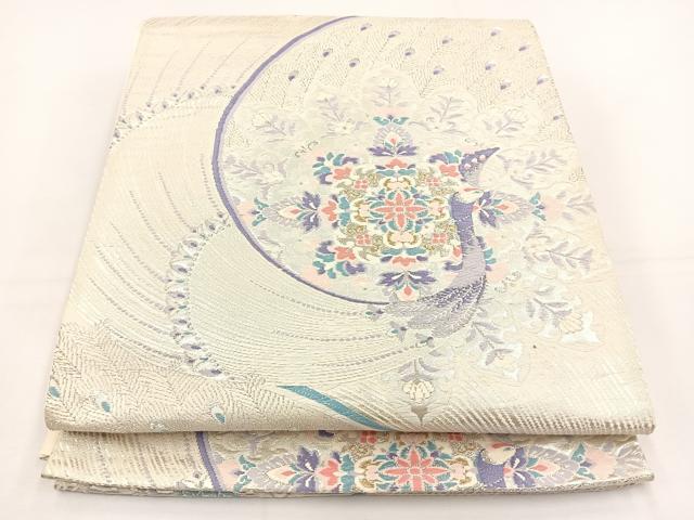 平和屋着物◎六通柄袋帯 唐織 孔雀花文 金銀糸 正絹 逸品 BAAT5202jr