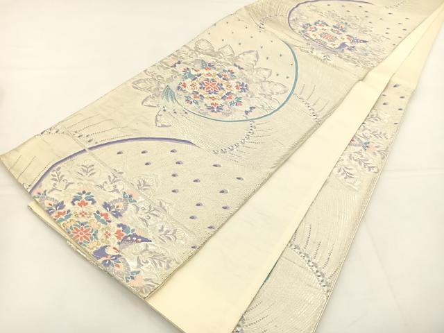 平和屋着物◎六通柄袋帯 唐織 孔雀花文 金銀糸 正絹 逸品 BAAT5202jr