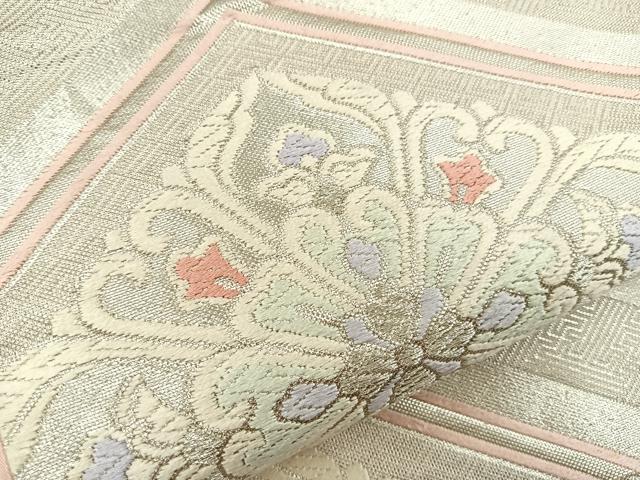 平和屋着物◎六通柄袋帯 唐織 花菱文 銀糸 正絹 逸品 BAAT5203jr