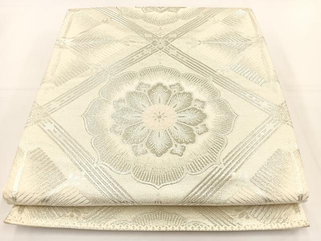 平和屋着物◎六通柄袋帯 唐織 天井花文 銀糸 正絹 逸品 BAAT5205jr