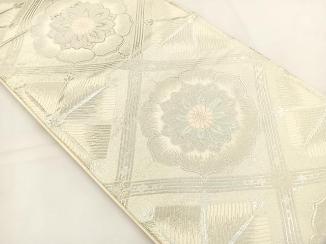 平和屋着物◎六通柄袋帯 唐織 天井花文 銀糸 正絹 逸品 BAAT5205jr