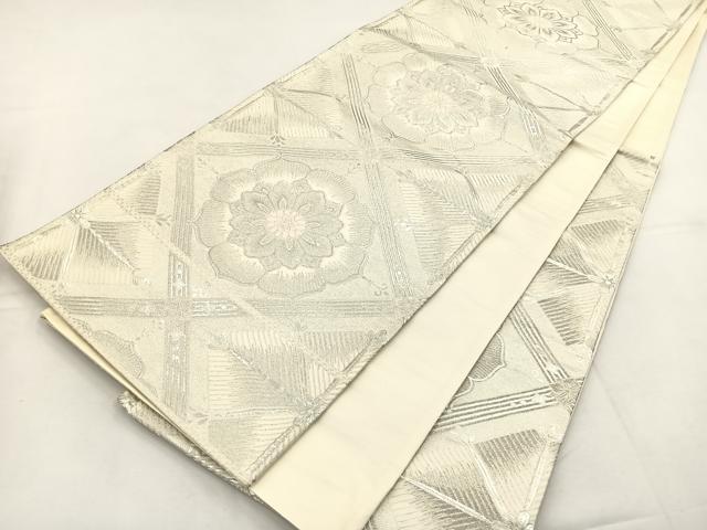 平和屋着物◎六通柄袋帯 唐織 天井花文 銀糸 正絹 逸品 BAAT5205jr
