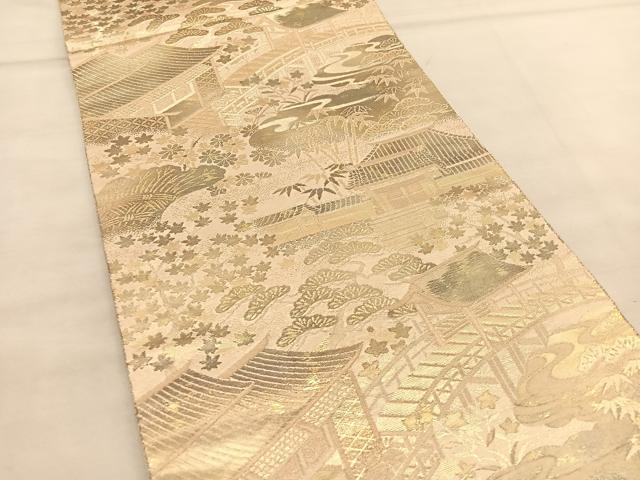 平和屋着物◎六通柄袋帯 渡橋風景文 金糸 正絹 逸品 BAAT5366hv