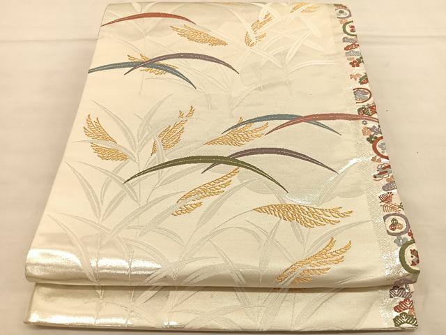 平和屋着物◎六通柄袋帯 唐織 芝草すすき文 金銀糸 正絹 逸品 BAAT5378hv