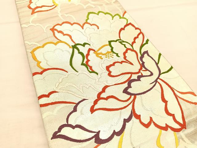 平和屋着物◎六通柄袋帯 唐織 牡丹 金銀糸 正絹 逸品 BAAT5379hv