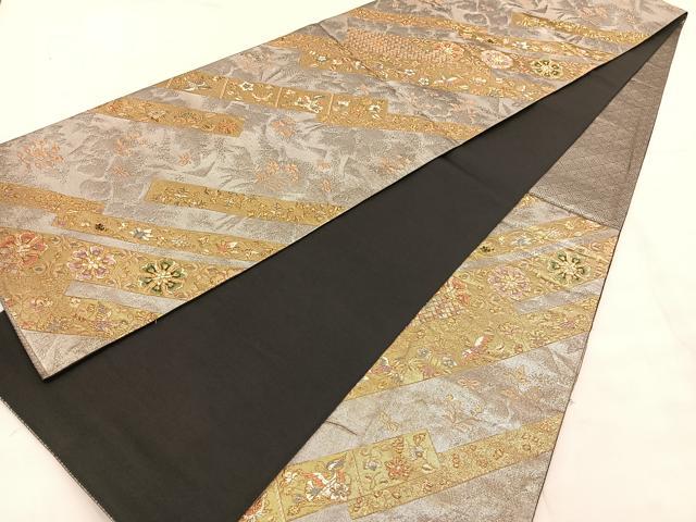 平和屋着物◎六通柄袋帯 唐織 花鳥短冊文 金糸 正絹 逸品 BAAT5382hv