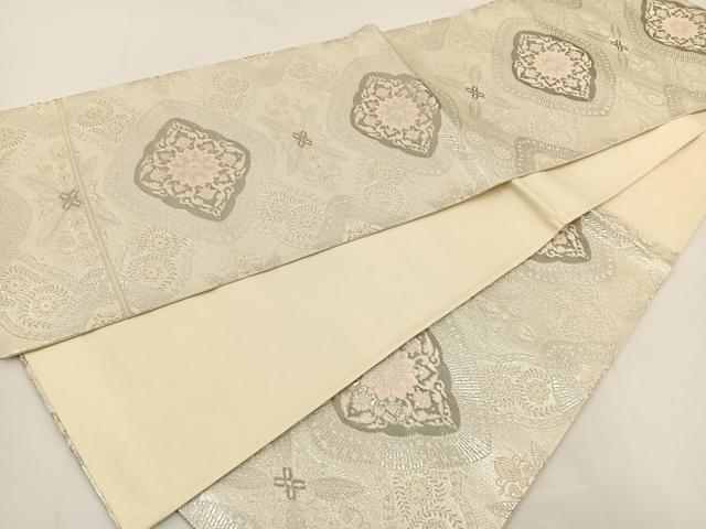 平和屋着物◎六通柄袋帯 唐織 花文 銀糸 正絹 逸品 BAAT5414yt