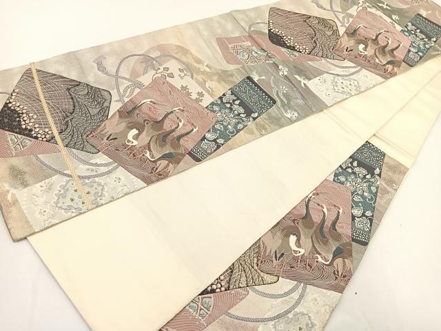 平和屋着物◎六通柄袋帯 九百錦 彩鶴艶麗文 金銀糸 正絹 逸品 BAAT5415yt