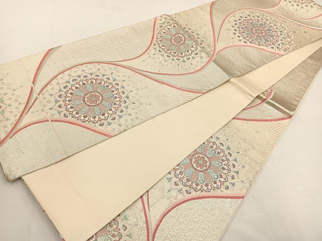 平和屋着物◎六通柄袋帯 唐織 正倉院花文 銀糸 正絹 逸品 BAAT5436yt