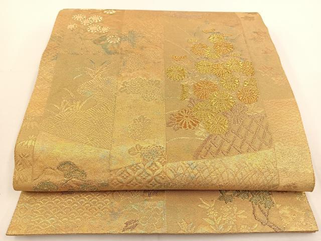 平和屋着物◎六通柄袋帯 青銅金唐織 草花文 金糸 引箔 正絹 逸品 BAAT5454yt