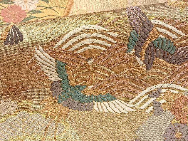 平和屋着物◎六通柄袋帯 唐織 扇面花鳥文 金銀糸 正絹 逸品 BAAT5460yt