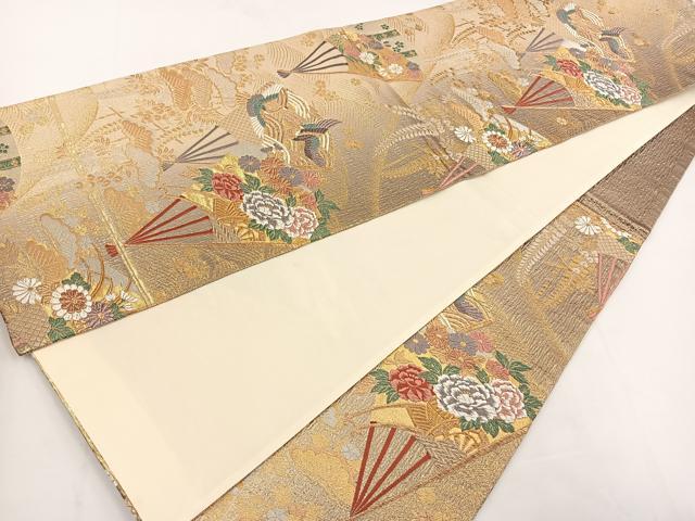 平和屋着物◎六通柄袋帯 唐織 扇面花鳥文 金銀糸 正絹 逸品 BAAT5460yt