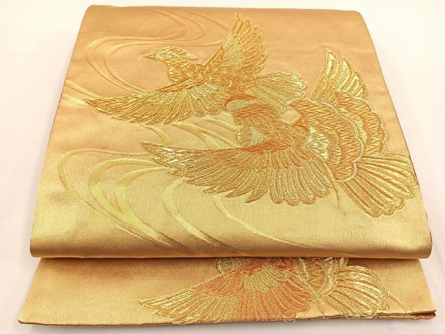 平和屋着物◎六通柄袋帯 鴛鴦流水文 金糸 正絹 逸品 BAAT5578yt