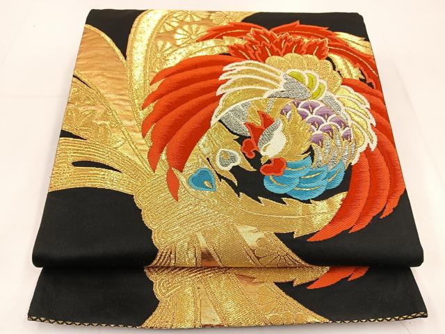 平和屋着物◎六通柄袋帯 唐織 鳳凰花文 黒地 金銀糸 正絹 逸品 BAAT5581yt