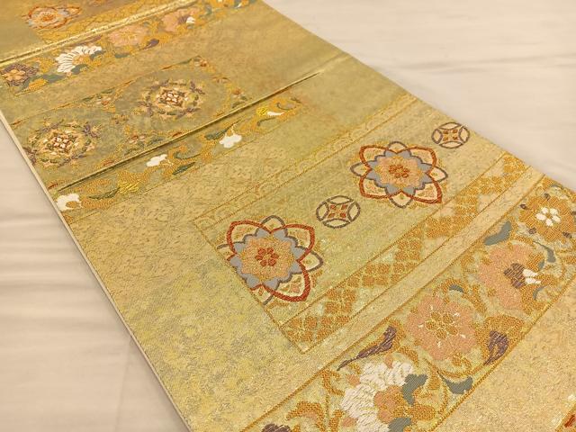 平和屋着物◎六通柄袋帯 唐織 横段花文 金糸 正絹 逸品 BAAT5674xa