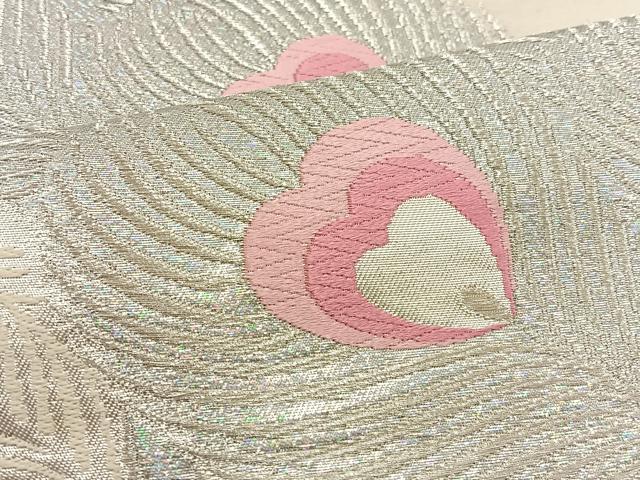 平和屋着物◎六通柄袋帯 唐織 孔雀羽文 銀糸 正絹 逸品 BAAT5684xa
