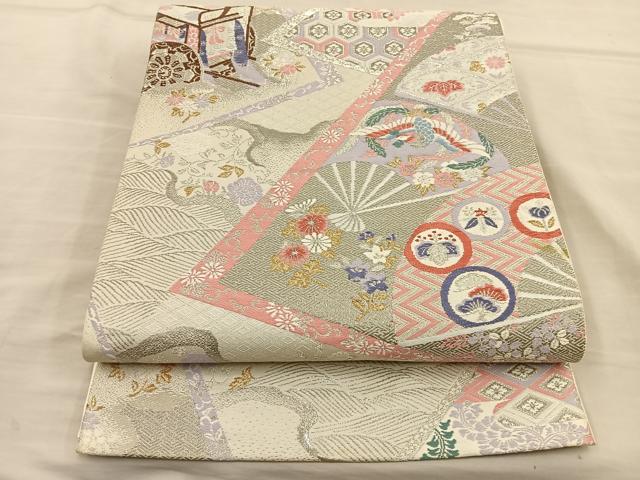 平和屋着物◎六通柄袋帯 唐織 錦絵裂取文 金銀糸 正絹 逸品 BAAT5700xa