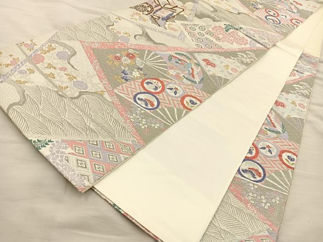 平和屋着物◎六通柄袋帯 唐織 錦絵裂取文 金銀糸 正絹 逸品 BAAT5700xa