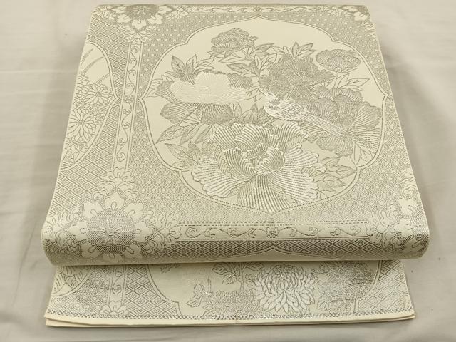 平和屋着物◎六通柄袋帯 唐織 九百絞織錦 花鳥文 プラチナ箔 正絹 逸品 BAAT5710xa