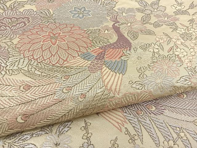 平和屋着物◎六通柄袋帯 唐織 孔雀花文 銀糸 正絹 逸品 BAAT5714xa