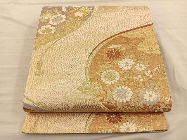 平和屋着物◎六通柄袋帯 唐織 流水花文 金糸 正絹 逸品 BAAT5719xa