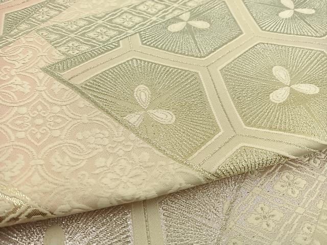 平和屋着物◎六通柄袋帯 唐織 亀甲花文 銀糸 正絹 逸品 BAAT5725xa