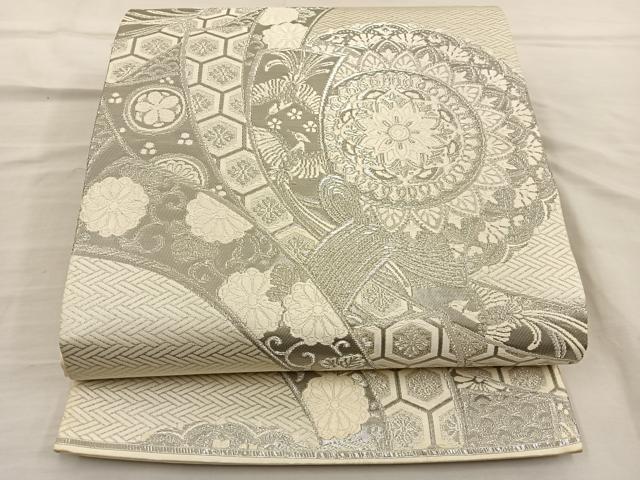 平和屋着物◎六通柄袋帯 唐織 正倉院花文 銀糸 正絹 逸品 BAAT5726xa