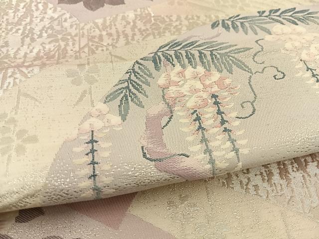 平和屋着物◎六通柄袋帯 唐織 地紙花文 銀糸 正絹 逸品 BAAT5817xa