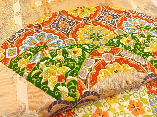 平和屋着物◎六通柄袋帯 唐織 地紙花文 正絹 逸品 BAAT5821xa