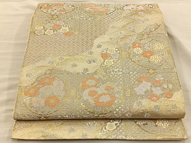 平和屋着物◎西陣 服部織物謹製 六通柄袋帯 唐織 松風 金銀糸 正絹 逸品 BAAT5840xa